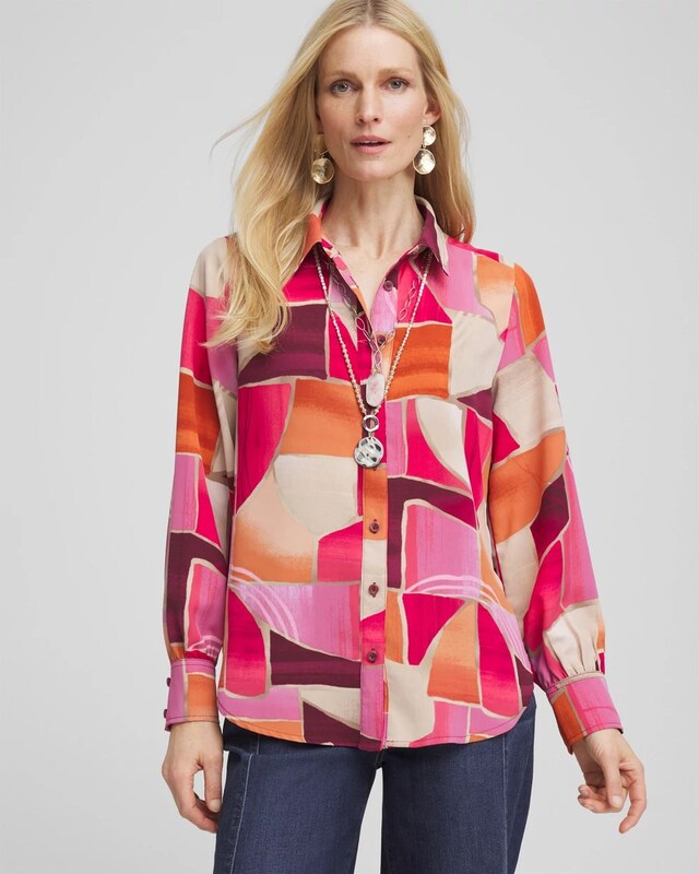 Faux Silk Sunset Collared Shirt - image 1